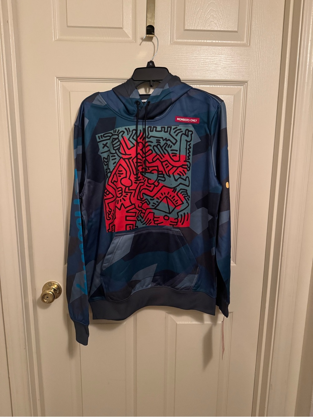 Members Only Teal Blue Graphic Hoodie with Red Accent
